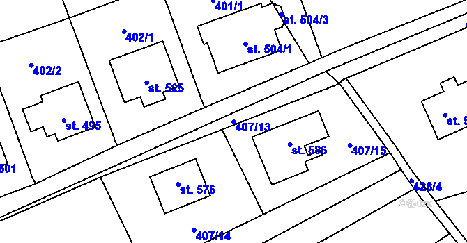 Parcela st. 407/13 v KÚ Žlutava, Katastrální mapa