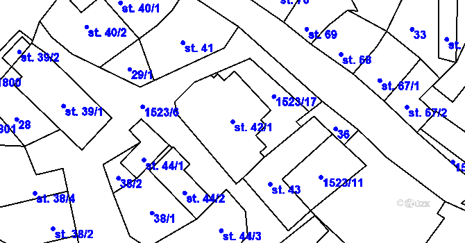Parcela st. 42/1 v KÚ Žlutava, Katastrální mapa
