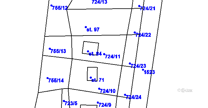 Parcela st. 724/11 v KÚ Verušice, Katastrální mapa