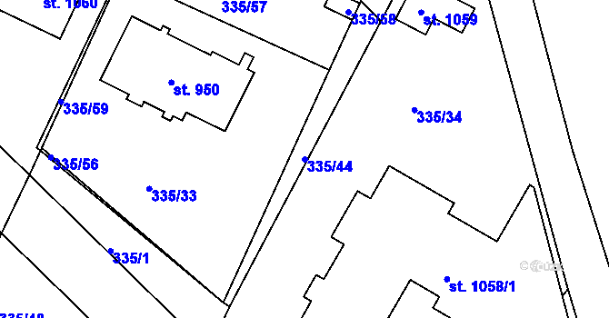 Parcela st. 335/44 v KÚ Žlutice, Katastrální mapa