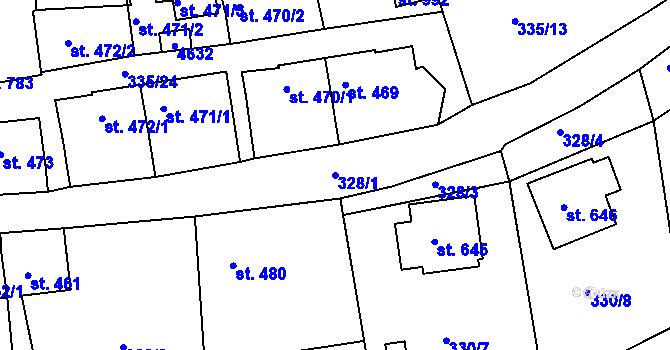 Parcela st. 328/1 v KÚ Žlutice, Katastrální mapa