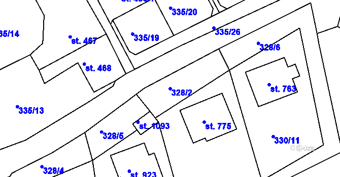 Parcela st. 328/2 v KÚ Žlutice, Katastrální mapa