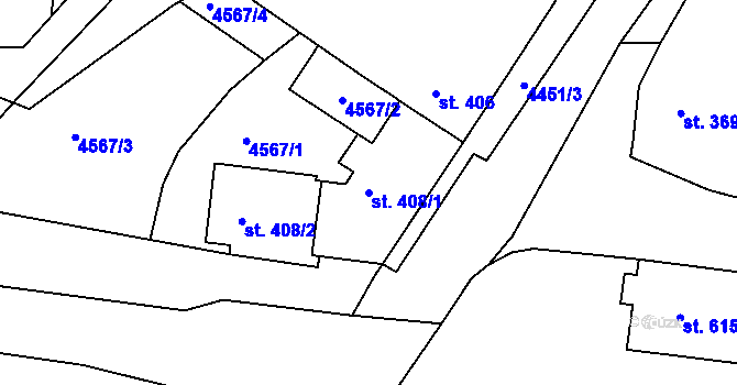 Parcela st. 408/1 v KÚ Žlutice, Katastrální mapa