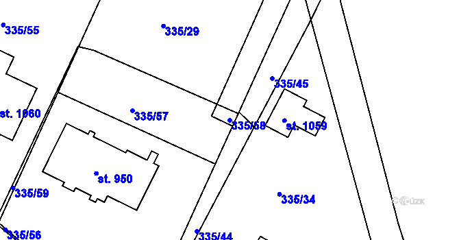 Parcela st. 335/58 v KÚ Žlutice, Katastrální mapa
