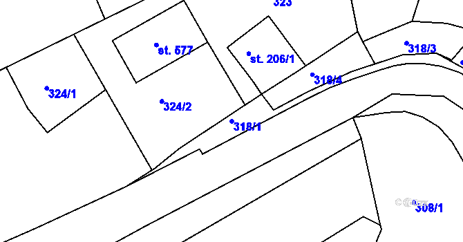Parcela st. 318/1 v KÚ Žlutice, Katastrální mapa