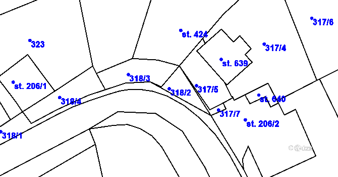 Parcela st. 318/2 v KÚ Žlutice, Katastrální mapa