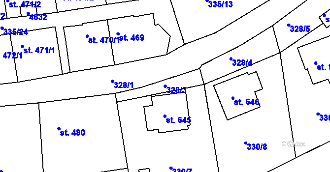 Parcela st. 328/3 v KÚ Žlutice, Katastrální mapa