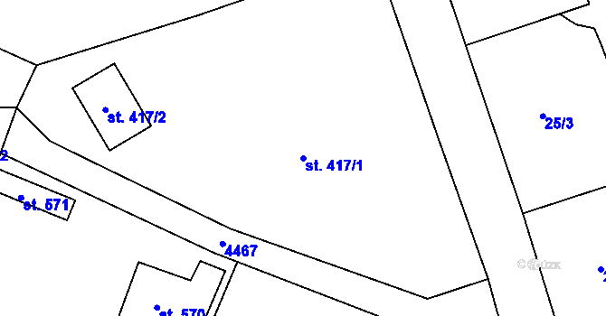 Parcela st. 417/1 v KÚ Žlutice, Katastrální mapa