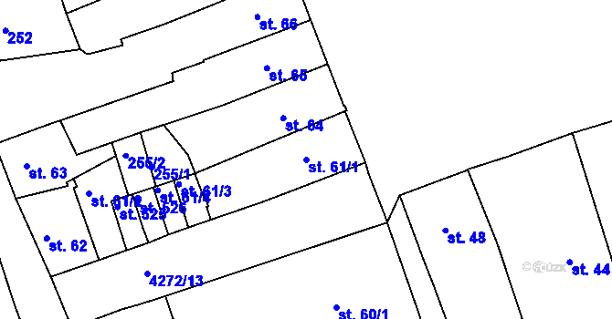 Parcela st. 61/1 v KÚ Žlutice, Katastrální mapa