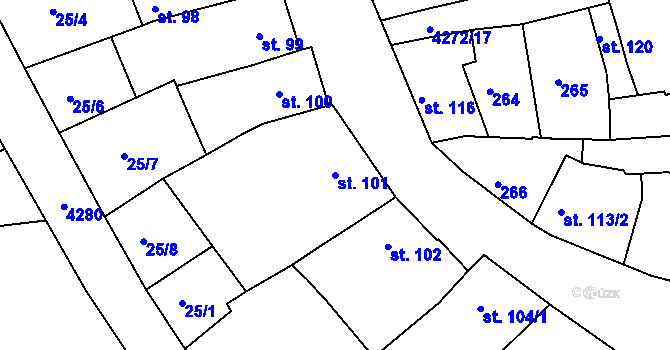 Parcela st. 101 v KÚ Žlutice, Katastrální mapa