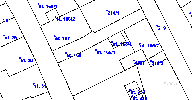 Parcela st. 165/1 v KÚ Žlutice, Katastrální mapa