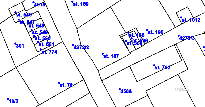 Parcela st. 187 v KÚ Žlutice, Katastrální mapa