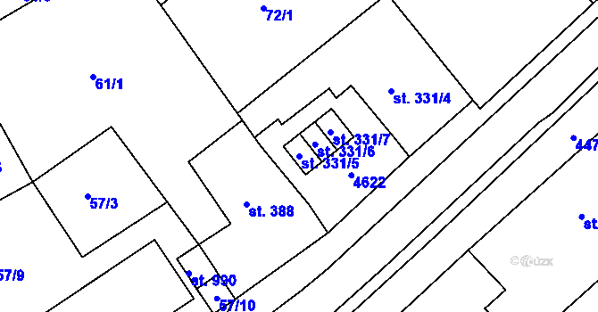 Parcela st. 331/5 v KÚ Žlutice, Katastrální mapa