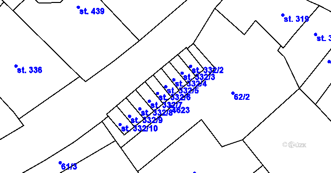 Parcela st. 332/5 v KÚ Žlutice, Katastrální mapa