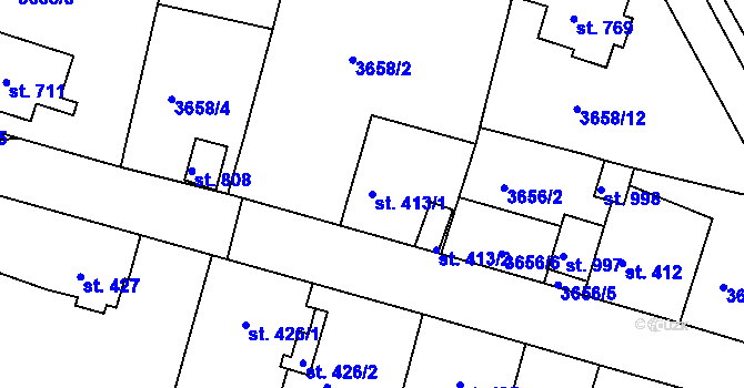 Parcela st. 413/1 v KÚ Žlutice, Katastrální mapa