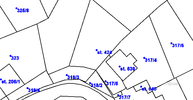 Parcela st. 424 v KÚ Žlutice, Katastrální mapa