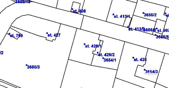 Parcela st. 426/1 v KÚ Žlutice, Katastrální mapa