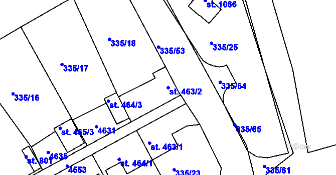 Parcela st. 463/2 v KÚ Žlutice, Katastrální mapa