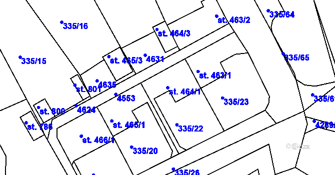 Parcela st. 464/1 v KÚ Žlutice, Katastrální mapa