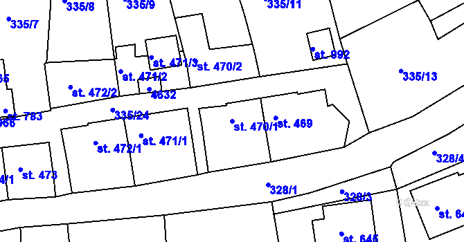 Parcela st. 470/1 v KÚ Žlutice, Katastrální mapa