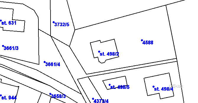 Parcela st. 498/2 v KÚ Žlutice, Katastrální mapa