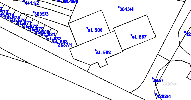 Parcela st. 588 v KÚ Žlutice, Katastrální mapa
