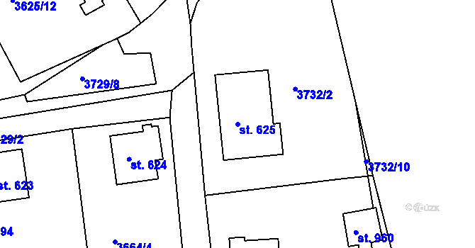 Parcela st. 625 v KÚ Žlutice, Katastrální mapa