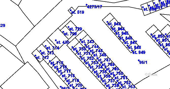 Parcela st. 744 v KÚ Žlutice, Katastrální mapa