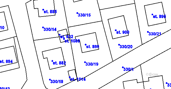 Parcela st. 899 v KÚ Žlutice, Katastrální mapa