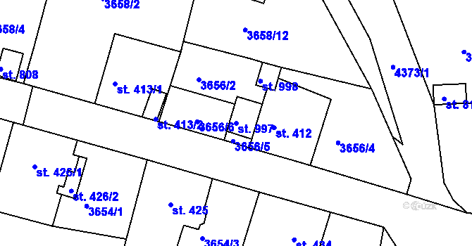 Parcela st. 997 v KÚ Žlutice, Katastrální mapa