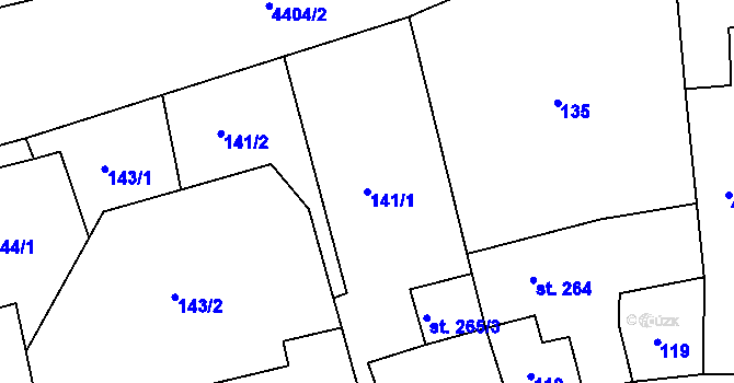 Parcela st. 141/1 v KÚ Žlutice, Katastrální mapa