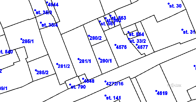 Parcela st. 280 v KÚ Žlutice, Katastrální mapa
