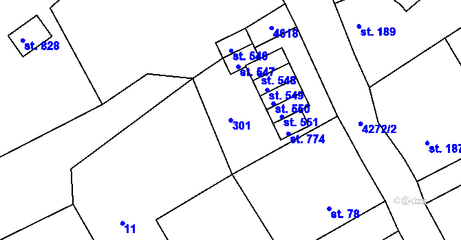 Parcela st. 301 v KÚ Žlutice, Katastrální mapa