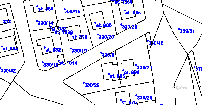 Parcela st. 330/1 v KÚ Žlutice, Katastrální mapa