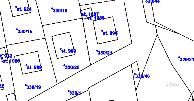 Parcela st. 330/21 v KÚ Žlutice, Katastrální mapa