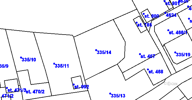 Parcela st. 335/14 v KÚ Žlutice, Katastrální mapa