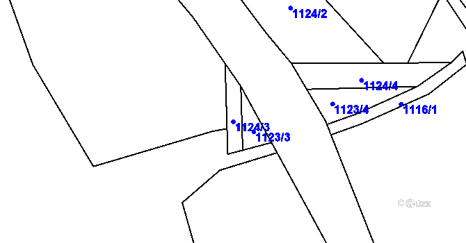 Parcela st. 1124/3 v KÚ Žlutice, Katastrální mapa