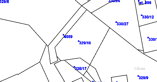 Parcela st. 329/16 v KÚ Žlutice, Katastrální mapa