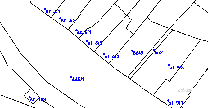 Parcela st. 5/3 v KÚ Žopy, Katastrální mapa