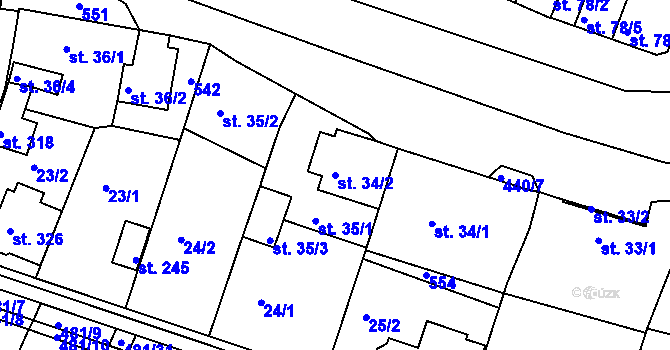 Parcela st. 34/2 v KÚ Žopy, Katastrální mapa
