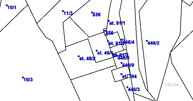 Parcela st. 46/1 v KÚ Žopy, Katastrální mapa
