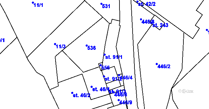 Parcela st. 91/1 v KÚ Žopy, Katastrální mapa