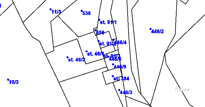 Parcela st. 91/3 v KÚ Žopy, Katastrální mapa
