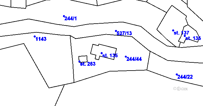 Parcela st. 135 v KÚ Žopy, Katastrální mapa
