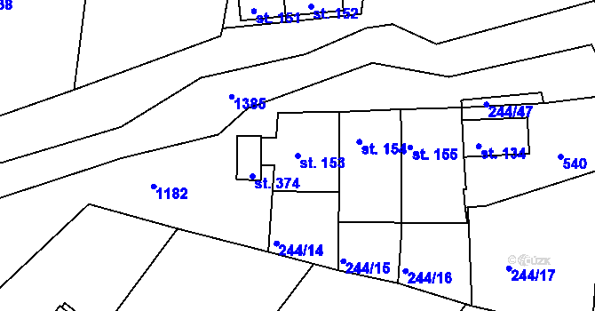 Parcela st. 153 v KÚ Žopy, Katastrální mapa