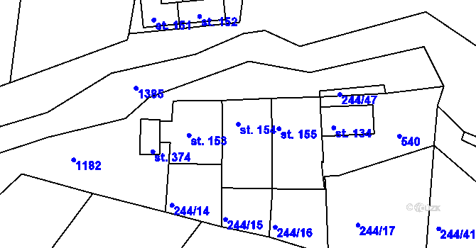 Parcela st. 154 v KÚ Žopy, Katastrální mapa