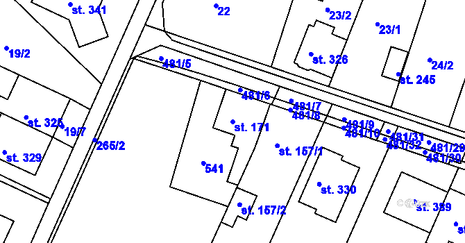 Parcela st. 171 v KÚ Žopy, Katastrální mapa