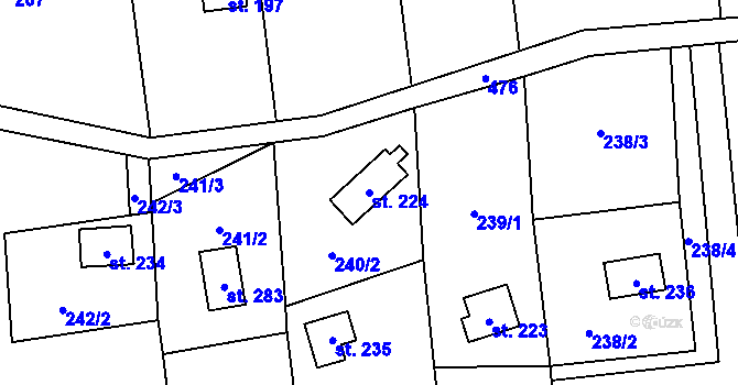 Parcela st. 224 v KÚ Žopy, Katastrální mapa