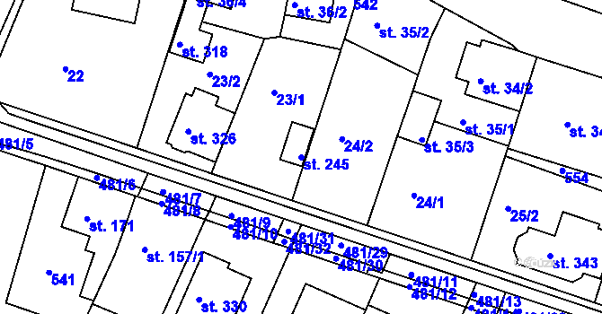 Parcela st. 245 v KÚ Žopy, Katastrální mapa