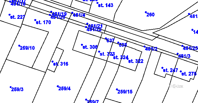 Parcela st. 323 v KÚ Žopy, Katastrální mapa